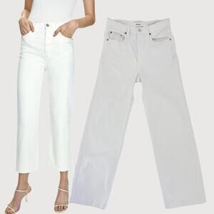 Pistola Cassie Straight Crop Jeans White High Rise 26